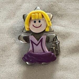 2/$15 Silver Tone Polymer Clay girl pendant Estrella Blonde hair purple outfit
